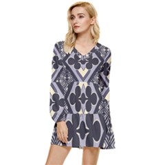 Pattern Design Scrapbooking Tiered Long Sleeve Mini Dress