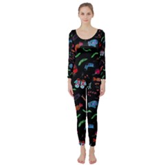 New Year Christmas Background Long Sleeve Catsuit by Maspions