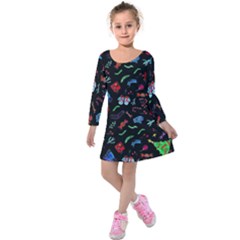 New Year Christmas Background Kids  Long Sleeve Velvet Dress