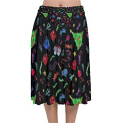 New Year Christmas Background Velvet Flared Midi Skirt