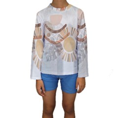 Boho Background Leaves Botanical Kids  Long Sleeve Swimwear