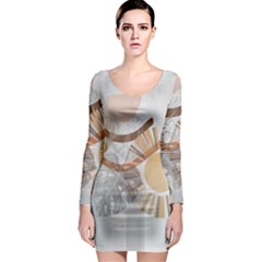 Boho Background Leaves Botanical Long Sleeve Bodycon Dress