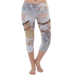 Boho Background Leaves Botanical Capri Yoga Leggings