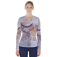 Boho Background Leaves Botanical V-neck Long Sleeve Top