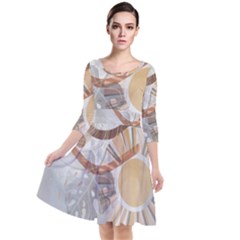 Boho Background Leaves Botanical Quarter Sleeve Waist Band Dress