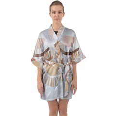 Boho Background Leaves Botanical Half Sleeve Satin Kimono 