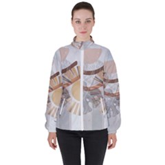 Boho Background Leaves Botanical Women s High Neck Windbreaker