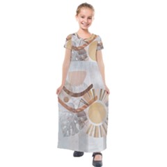 Boho Background Leaves Botanical Kids  Short Sleeve Maxi Dress