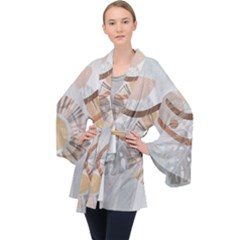 Boho Background Leaves Botanical Long Sleeve Velvet Kimono 