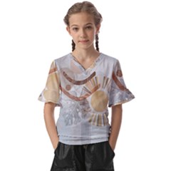 Boho Background Leaves Botanical Kids  V-neck Horn Sleeve Blouse