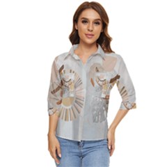 Boho Background Leaves Botanical Women s Quarter Sleeve Pocket Shirt