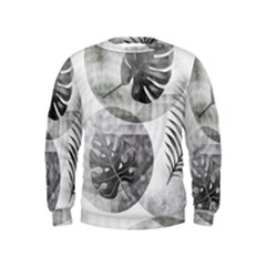 Vintage Retro Boho Background Leaves Botanical Kids  Sweatshirt