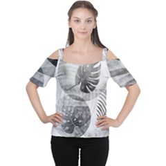 Vintage Retro Boho Background Leaves Botanical Cutout Shoulder T-shirt