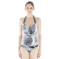 Vintage Retro Boho Background Leaves Botanical Halter Swimsuit