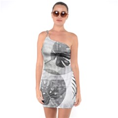 Vintage Retro Boho Background Leaves Botanical One Shoulder Ring Trim Bodycon Dress