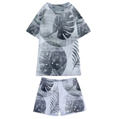 Vintage Retro Boho Background Leaves Botanical Kids  Swim T-shirt And Shorts Set