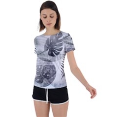 Vintage Retro Boho Background Leaves Botanical Back Circle Cutout Sports T-shirt