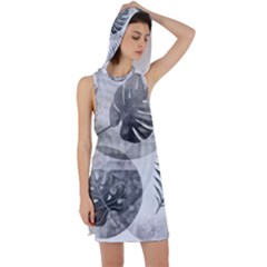 Vintage Retro Boho Background Leaves Botanical Racer Back Hoodie Dress