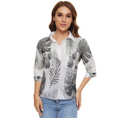 Vintage Retro Boho Background Leaves Botanical Women s Quarter Sleeve Pocket Shirt