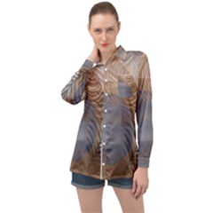 Boho Background Leaves Botanical Retro Vintage Art Long Sleeve Satin Shirt