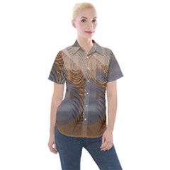 Boho Background Leaves Botanical Retro Vintage Art Women s Short Sleeve Pocket Shirt