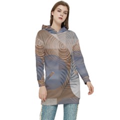 Boho Background Leaves Botanical Retro Vintage Art Women s Long Oversized Pullover Hoodie