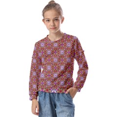 Illustrations Background Pattern Mandala Seamless Kids  Long Sleeve T-shirt With Frill 