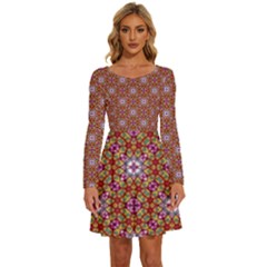 Illustrations Background Pattern Mandala Seamless Long Sleeve Wide Neck Velvet Dress