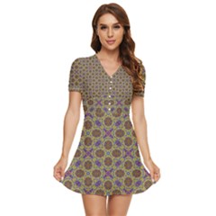 Art Illustrations Background Pattern Mandala Seamless V-neck High Waist Chiffon Mini Dress