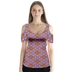 Pattern Mandala Seamless Butterfly Sleeve Cutout T-shirt 