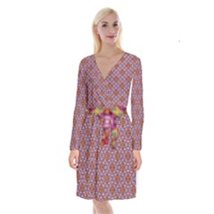 Pattern Mandala Seamless Long Sleeve Velvet Front Wrap Dress