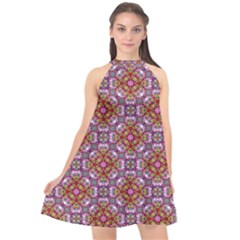 Pattern Mandala Seamless Halter Neckline Chiffon Dress  by Maspions