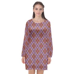 Pattern Mandala Seamless Long Sleeve Chiffon Shift Dress 