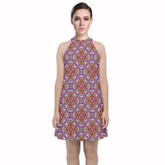 Pattern Mandala Seamless Velvet Halter Neckline Dress 