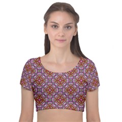 Pattern Mandala Seamless Velvet Short Sleeve Crop Top 