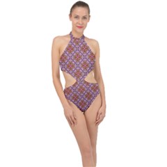 Pattern Mandala Seamless Halter Side Cut Swimsuit