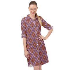 Pattern Mandala Seamless Long Sleeve Mini Shirt Dress