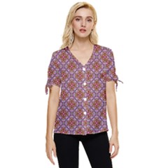 Pattern Mandala Seamless Bow Sleeve Button Up Top