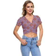 Pattern Mandala Seamless Short Sleeve Foldover T-shirt by Maspions