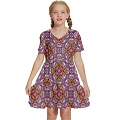 Pattern Mandala Seamless Kids  Short Sleeve Tiered Mini Dress