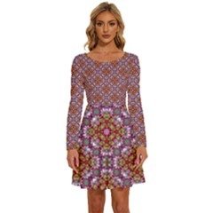 Pattern Mandala Seamless Long Sleeve Wide Neck Velvet Dress