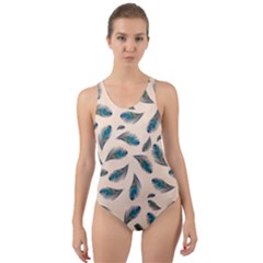 Background Palm Leaves Pattern Cut-out Back One Piece Swimsuit