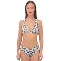 Background Palm Leaves Pattern Double Strap Halter Bikini Set