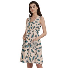 Background Palm Leaves Pattern Sleeveless Dress With Pocket by Maspions