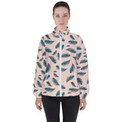 Background Palm Leaves Pattern Women s High Neck Windbreaker