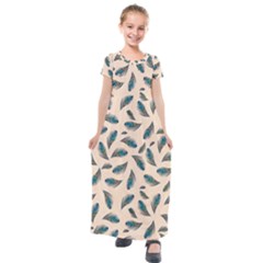 Background Palm Leaves Pattern Kids  Short Sleeve Maxi Dress