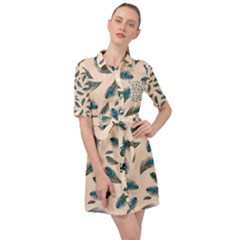 Background Palm Leaves Pattern Belted Shirt Dress by Maspions