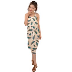 Background Palm Leaves Pattern Waist Tie Cover Up Chiffon Dress