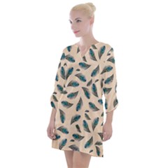 Background Palm Leaves Pattern Open Neck Shift Dress