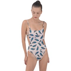 Background Palm Leaves Pattern Tie Strap One Piece Swimsuit